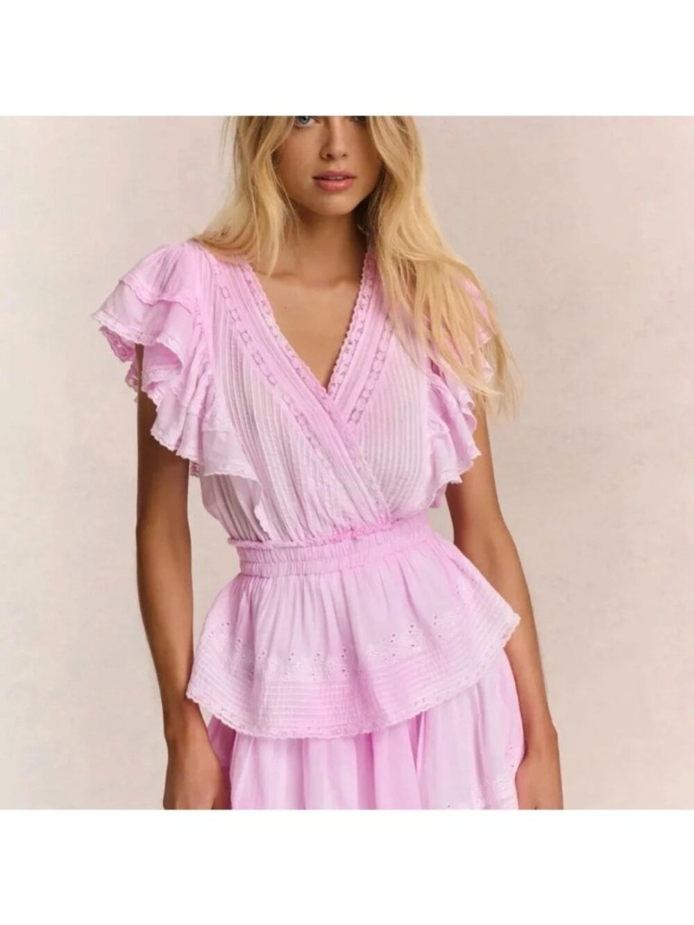 Loveshack Fancy Gwen Mini Dress Peony Pink Large